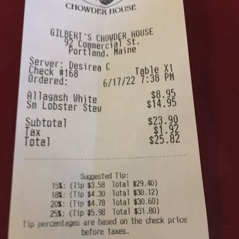 Gilbert's Chowder House - Holy prices Batman... beer and cup lobster stew 26 bucks and 5 buck tip... expensive cup - Seafood Near Me - Portland, Maine