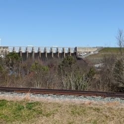 Early Trans-Catawba History Historical Marker - Cowan's Ford Dam from the parking lot