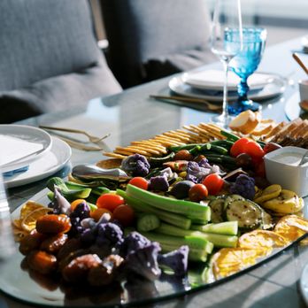 Couch Potatoes - Spread of roasted vegetables and crackers (photo by Kristen Weaver Photo) - Personal Chefs Near Me