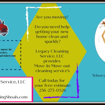 Legacy Cleaning Services - Are you moving? Legacy Cleaning Service provides a Move -in/ Move-out professional service. **Special** Save now through July 31st, 2019 $25 - Home Cleaning Near Me - Florence, Alabama Legacy Cleaning Services - Are you moving? Legacy Cleaning Service provides a Move -in/ Move-out professional service. **Special** Save now through July 31st, 2019 $25 - Home Cleaning Near Me - Florence, Alabama