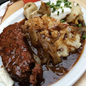 Sharky's Chophouse - Meatloaf, mashed potatoes, perogies with sourcream and onion - Butcher Near Me - North Vancouver, British Columbia
