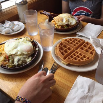 Sam & George's - Table view of two skillets. Eggie and veggie and the avocado. - Breakfast & Brunch Near Me - Chicago, Illinois Sam & George's - Table view of two skillets. Eggie and veggie and the avocado. - Breakfast & Brunch Near Me - Chicago, Illinois