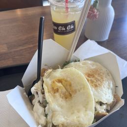 Chilaquiles Verdes with two over medium eggs! And Agua de Piña!