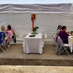 Nino's Party Supplies - 10 by 40 tent fit 6 6 foot tables with plenty of space to walk thru with 6 chairs per table and white table cloths