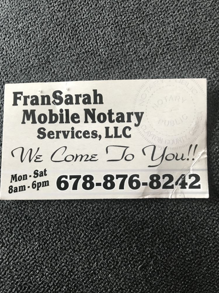 FRANSARAH MOBILE NOTARY SERVICES Updated October 2024 Jonesboro