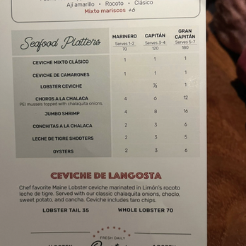 Limón - menu - Peruvian Near Me - Mountain View, California