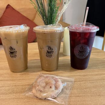 Gio's Café - Horchata Latte, Maple Brown Sugar Latte, Strawberry Jamaica Refresher & Strawberry Cheesecake stuffed Cookie. - Coffee & Tea Near Me - Inglewood, California Gio's Café - Horchata Latte, Maple Brown Sugar Latte, Strawberry Jamaica Refresher & Strawberry Cheesecake stuffed Cookie. - Coffee & Tea Near Me - Inglewood, California