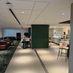 Escape Lounge - Main seating area and view of the self-serve food options.