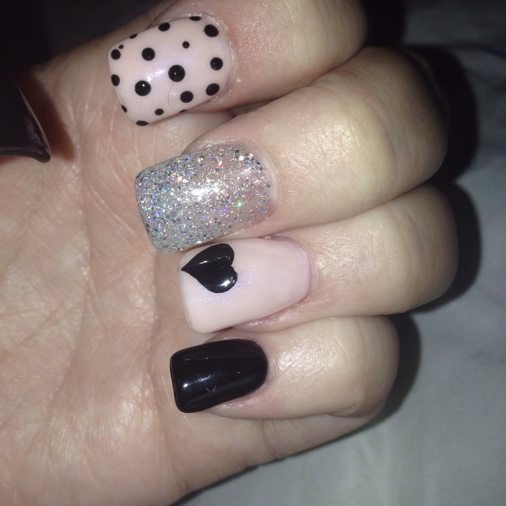 Happy Nails - Nude and Black gel polish over clear acrylics. - Nail Salons Near Me - Lacey, Washington Happy Nails - Nude and Black gel polish over clear acrylics. - Nail Salons Near Me - Lacey, Washington