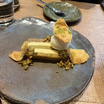 Rumis Kitchen - Pistachio dessert with lemon ice cream - all desserts so good especially the date toffee cake ( forgot to take pic) - Persian/Iranian Near Me - Houston, Texas