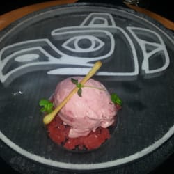 Johnston Heights Secondary School - Frozen Raspberry Mousse, Honey Tuile, Vanilla Chantilly and Mint. Served on an ice plate. And there was at least 50 people there