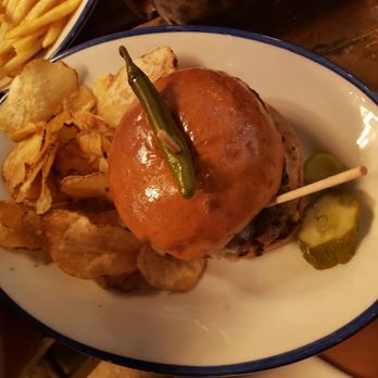 The Rustic - Burger. Watch out for that hot pepper. - New American Near Me - Dallas, Texas