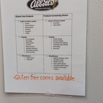 Abbott's Frozen Custard - a list of gluten free cones available - Ice Cream & Frozen Yogurt Near Me - Rochester, New York