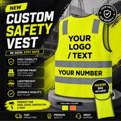 Spark Print Service - Custom safety vests with your logo, text & numbers. High visibility, durable, and perfect for work crews & events.