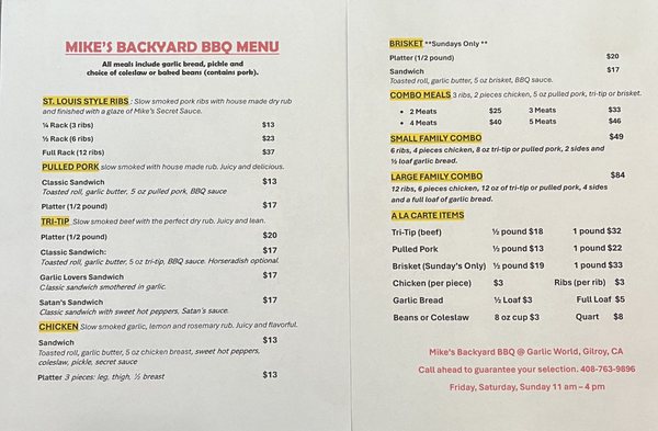 Menu photo 2 Mike's Backyard BBQ Gilroy, CA