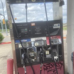 Panther Market - Old, old broken gas pumps with bad gas