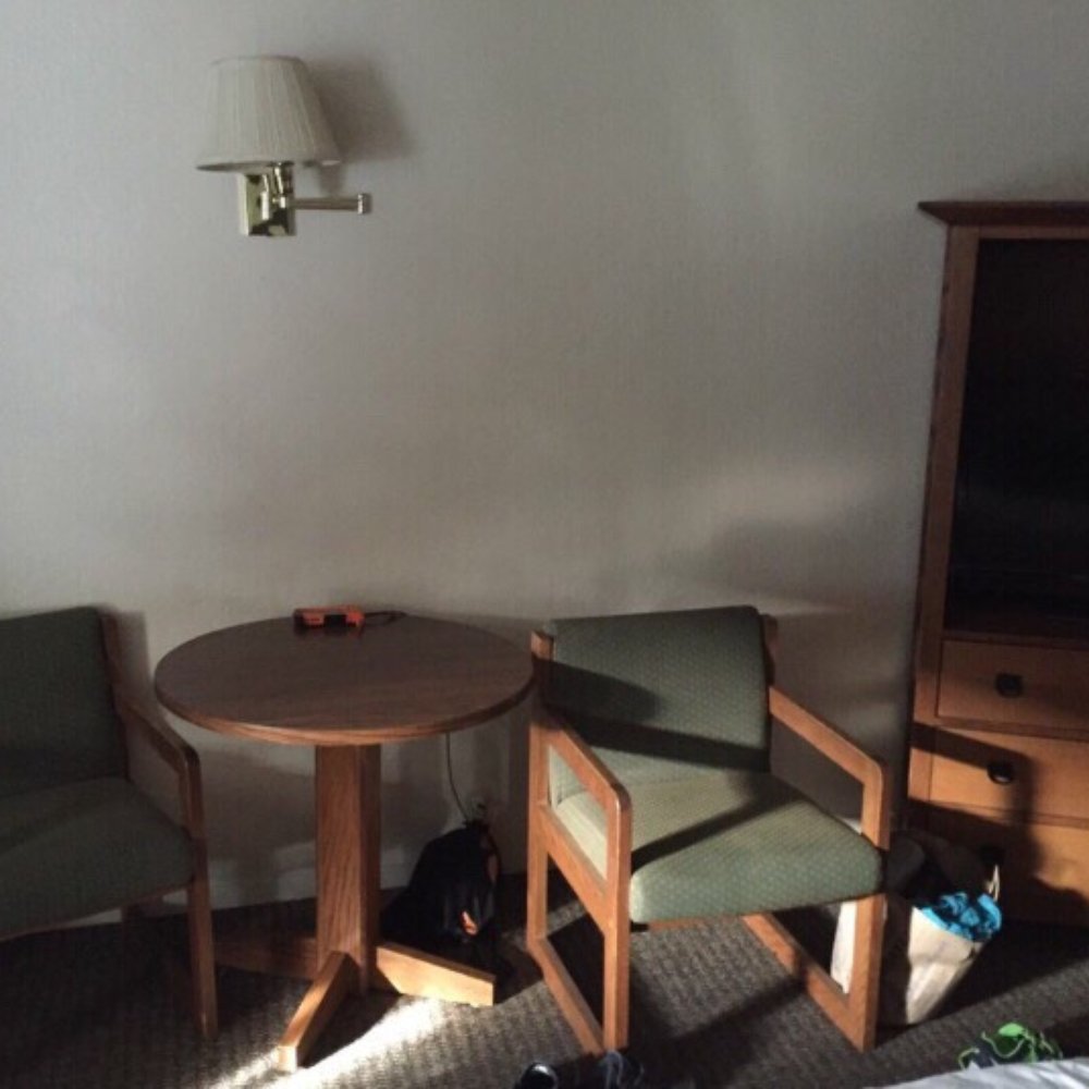 Mariposa Lodge - "Newly remodeled" room. I suppose adding discarded office furniture is a new way to decorate. - Hotels Near Me - Mariposa, California