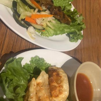 Bayon Temple - Beef kabob and chicken pot sticker appetizer. - Cambodian Near Me - Campbell, California Bayon Temple - Beef kabob and chicken pot sticker appetizer. - Cambodian Near Me - Campbell, California