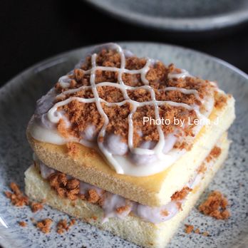 Moment - Taro Mochi Cake 肉松芋泥麻薯盒子 ($9) - sponge cake, taro paste, mochi, pork floss - Bakeries Near Me - Champaign, Illinois