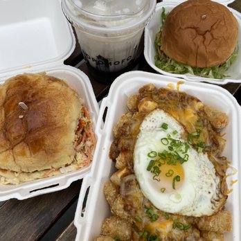 Bopomofo Cafe - Mapo tots, honey walnut shrimp burger, spicy Taiwanese sandwich and black sesame milk - Bubble Tea Near Me - San Gabriel, California