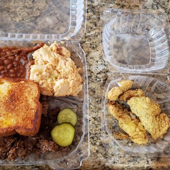 Bell's BBQ - Chopped Brisket meal with potato salad and bbq beans. Fried catfish add-on. - Barbeque Near Me - Henderson, Nevada