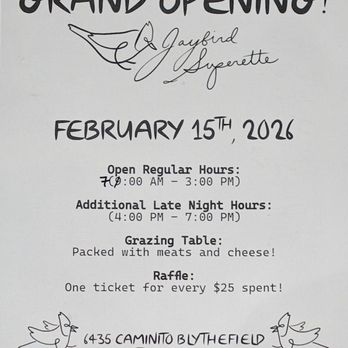Jaybird Superette - Grand opening flyer - Cheese Shops Near Me - San Diego, California Jaybird Superette - Grand opening flyer - Cheese Shops Near Me - San Diego, California