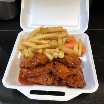 A&D Buffalo's - chicken wings and fries in a styrofoam container - Fast Food Near Me - Atlanta, Georgia