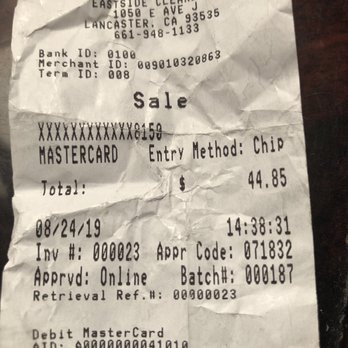 Eastside Cleaners - Receipt for a Service not WELL DONE - Dry Cleaning Near Me - Lancaster, California Eastside Cleaners - Receipt for a Service not WELL DONE - Dry Cleaning Near Me - Lancaster, California