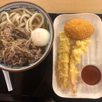 Marugame Udon - #9 nikutama with shrimp tempura, squid tempura and potato croquette - Japanese Near Me - Costa Mesa, California