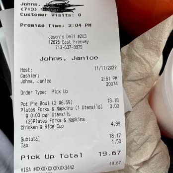 Jason's Deli - a receipt for a customer - Salad Near Me - Houston, Texas Jason's Deli - a receipt for a customer - Salad Near Me - Houston, Texas