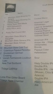 Menu photo 1 Mountain State Brewing McHenry, MD