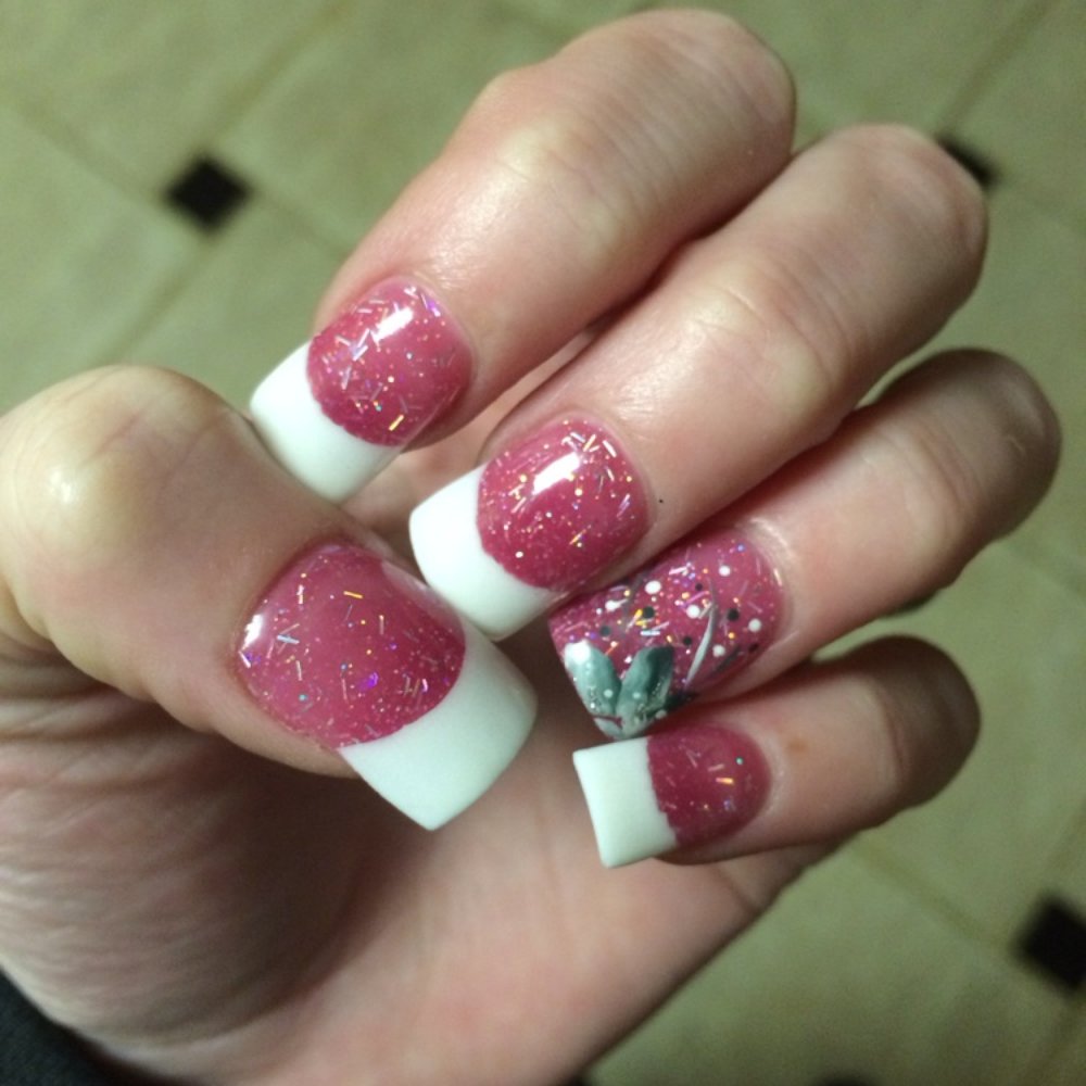 X-Nails - Pretty pink-n-whites with flower design. - Nail Salons Near Me - Elk Grove, California X-Nails - Pretty pink-n-whites with flower design. - Nail Salons Near Me - Elk Grove, California
