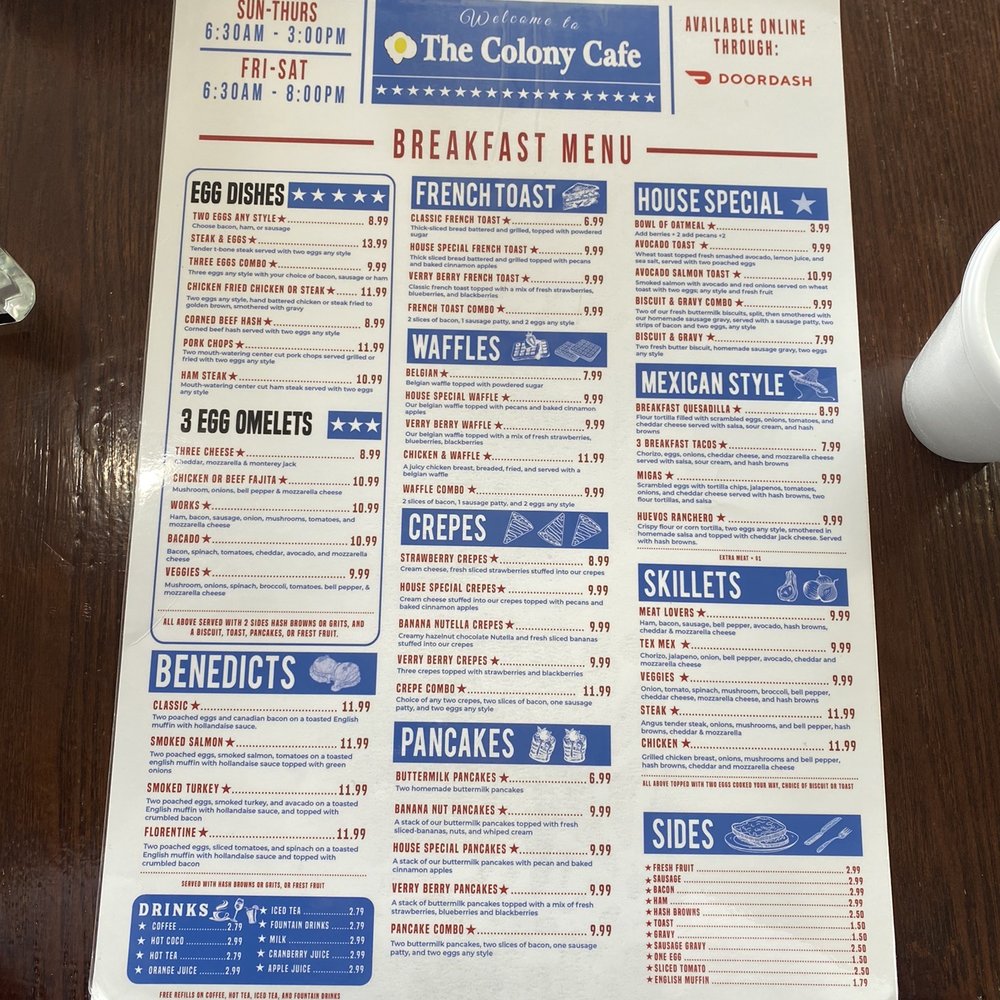 The Colony Cafe - Updated menu - Breakfast & Brunch Near Me - The Colony, Texas
