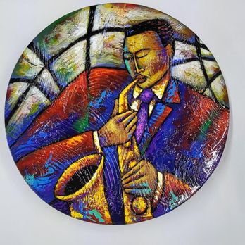 Jo’s Gallery - Smooth Jazz by Lashun Beal 24 inch Original Artwork, round plate. - Art Galleries Near Me - Detroit, Michigan Jo’s Gallery - Smooth Jazz by Lashun Beal 24 inch Original Artwork, round plate. - Art Galleries Near Me - Detroit, Michigan