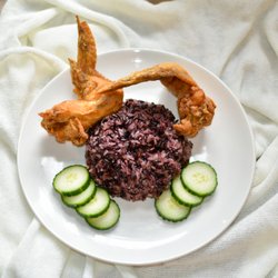 Sticky rice (can be switched for fried rice), 2 whole wings, and side veggie