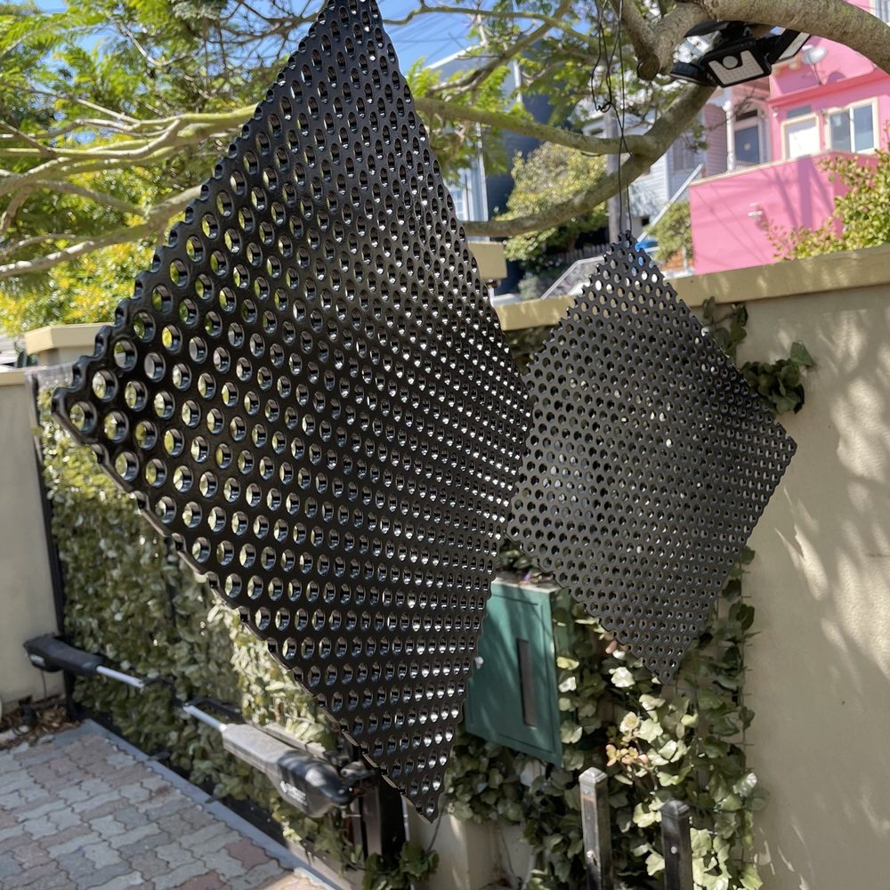 Grating Pacific - Grating after I decreased it, smoothed edges (angle grinder using flap disc), and painted with Rustoleum Universal satin black spray paint. - Metal Fabricators Near Me - Tracy, California Grating Pacific - Grating after I decreased it, smoothed edges (angle grinder using flap disc), and painted with Rustoleum Universal satin black spray paint. - Metal Fabricators Near Me - Tracy, California