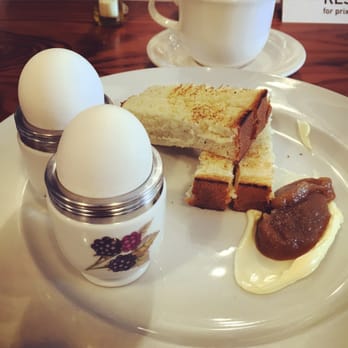 Juliet - Petite Breakfast - perfectly done soft-boiled eggs (in berry egg cups!) and soldiers! - Cafes Near Me - Somerville, Massachusetts