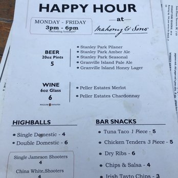 Mahony's Tavern - Happy hour menu - Irish Near Me - Vancouver, British Columbia