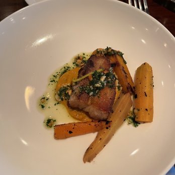 Fruition Restaurant - 1 of the 3 meat dishes. Pork - New American Near Me - Denver, Colorado