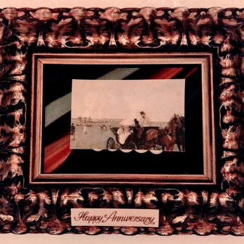 Le Cirque - Red Velvet thinly sliced with mascarpone.  The art piece is a sugar impression of one of my favorite paintings.  The plate is a frame! - French Near Me - Las Vegas, Nevada