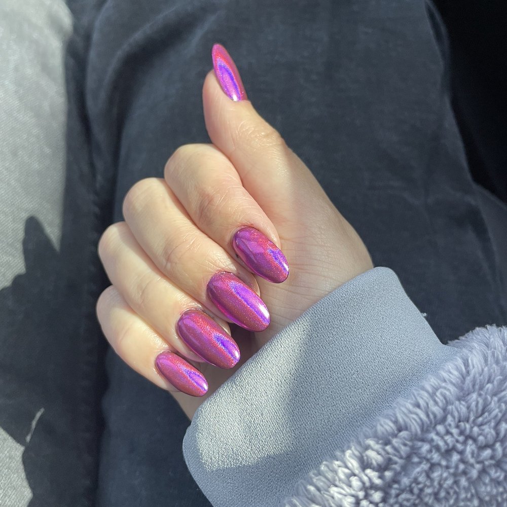 Dip powder pink chrome nails by kathy