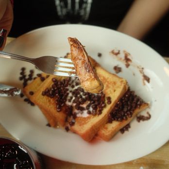 Black Cat Diner - French toast with chocolate chips. - Breakfast & Brunch Near Me - Salem, Massachusetts Black Cat Diner - French toast with chocolate chips. - Breakfast & Brunch Near Me - Salem, Massachusetts