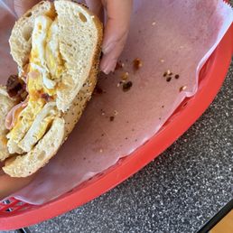 New York bagel with cream cheese,Bacon..Egg.. New York bagel with cream cheese,Bacon..Egg..