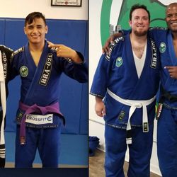 Brazil-021 School of Jiu-Jitsu in Chicago - One year at Brazil-021. Right: weight was about 280, July 2017. Left: weight at 218, June 2018.