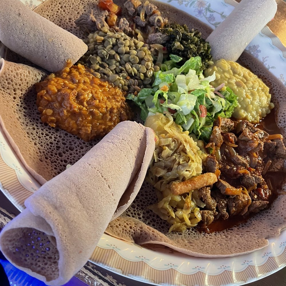 East African Cafe - Mixed plate with lots of veg and lamb - Ethiopian Near Me - Kitchener, Ontario East African Cafe - Mixed plate with lots of veg and lamb - Ethiopian Near Me - Kitchener, Ontario