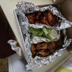 Cinquino's Pizza - BBQ (top) and medium wings