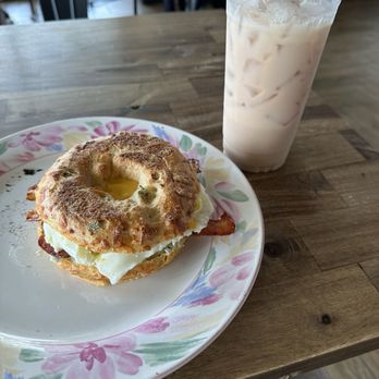 3rd Place Coffee - Jalapeno Bagel Special* and 24oz Iced Chai w Almond Milk - Breakfast & Brunch Near Me - Foothill Ranch, California
