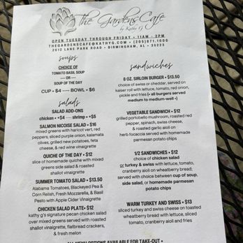Gardens Cafe by Kathy G - Menu - Cafes Near Me - Birmingham, Alabama Gardens Cafe by Kathy G - Menu - Cafes Near Me - Birmingham, Alabama