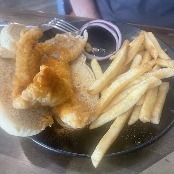 Longbranch Grill - Walleye sandwich with fries. - American Near Me - Shelbyville, Illinois
