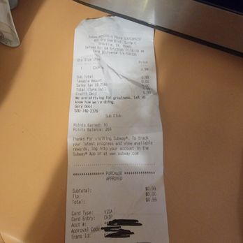 Subway - September 5 receipt 1 - Sandwiches Near Me - Oroville, California Subway - September 5 receipt 1 - Sandwiches Near Me - Oroville, California